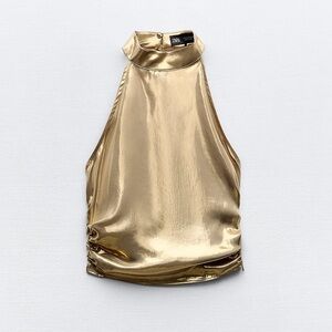 Gold metallic halter top